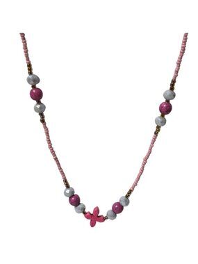 Handmade Pink Beaded Necklace Flower Charm Heart Clasp Whimsical Fashion Jewelry
